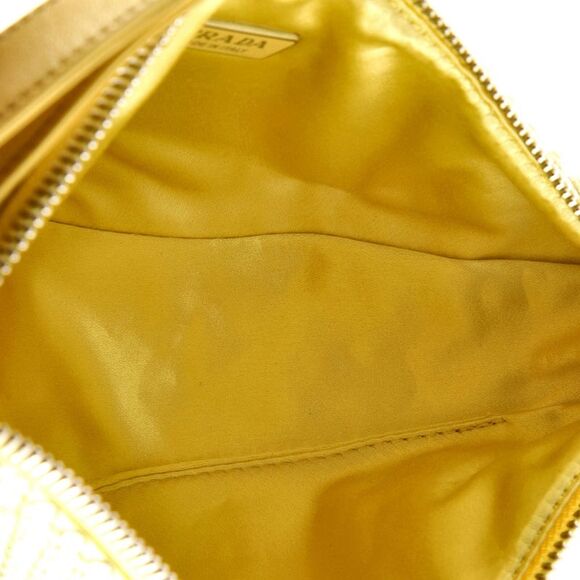 Prada Triangle Top Handle Pouch Bag Crystal Embellished Satin Mini Gold - Picture 5 of 6
